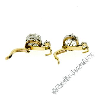 FRENCH Antique Edwardian Platinum 18k Gold 1.  38ct Old Mine Diamond Drop Earrings 6