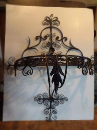 Vintage Black Hand Wrought Iron Shelf,  Floral And Scroll