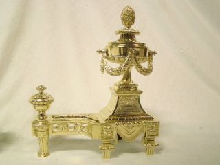 Pair French Antique Brass Bronze Ormolu Louis XVI Andirons Chenets 18th.  C 4
