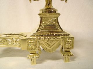 Pair French Antique Brass Bronze Ormolu Louis XVI Andirons Chenets 18th.  C 5