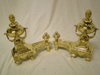 Pair French Antique Brass Bronze Ormolu Louis XVI Andirons Chenets 18th.  C 6