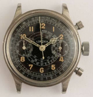 Rare Large Lemania Military Style 15tl Chronograph Watch Waterproof Case Runs