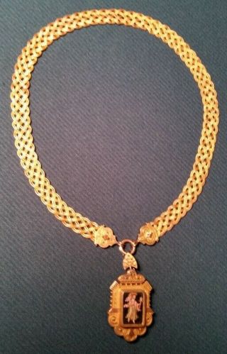 Vintage Braided 14k Gold Necklace W Micro Mosaic Pendant Locket 44.  9g