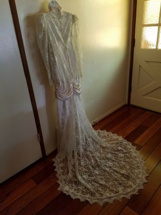 Vintage Dress Wedding Gown Victorian Flapper Lace Alfred Angelo Wear Or Craft