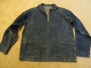 Vintage Ww2 40s U.  S Navy Denim Shawl Collar Jacket Pull Over Rare
