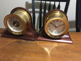 Vintage Boston Shipstrike Clock And Barometer Set With Custom Wood Stands No Res