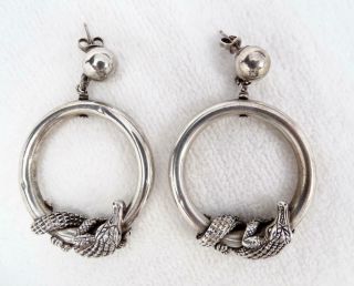 Vintage Sterling Silver Hoop Alligator Dangle 1 ½” Earrings