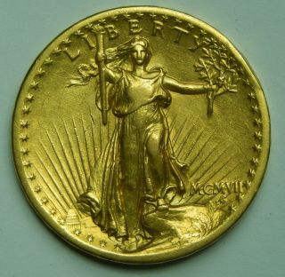 1907 Saint Gaudens High Relief Gold Double Eagle $20 Au,  Rare Key Date Gold Coin