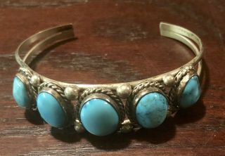 Old Pawn Vintage Sterling Silver Turquoise Cuff Bracelet Native American