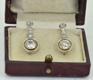$45000 Certified Antique Art - Deco French 18k Gold&3.  1ct Diamonds Earrings C1920s