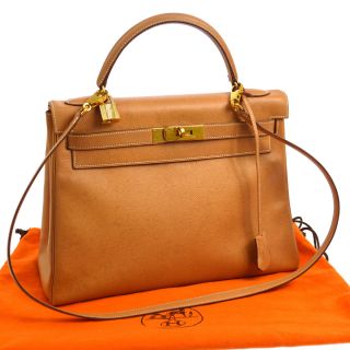 Authentic Hermes Kelly 32 2way Hand Bag Beige Couchevel Vintage Ghw K08160e