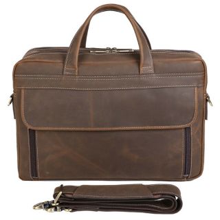Men Vintage Real Leather Briefcase Messenger Bag 17 " Laptop Case Shoulder Bag