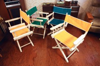 Vintage Gold Medal Folding Directors Chair (set Of 4) Antique,  Stressed,