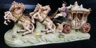 Vintage Porcelain Capodimonte Cinderella Horse - Drawn Carriage Figurine Large 14 "