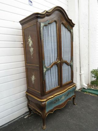 French Hand Painted Bombay Serpentine Armoire Wardrobe By Union National 9492