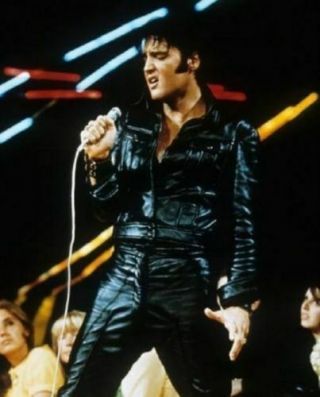 Mens Rock N Roll Elvis Presley Black Real Leather Jacket Sheep Leather Suit