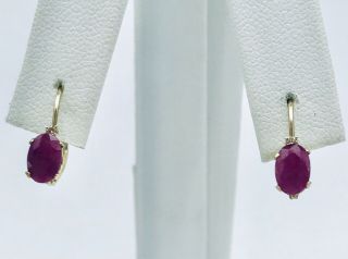 Vintage 14k Solid Yellow Gold Natural Oval Red Ruby And Diamond Earrings