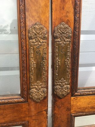 1903 Pair Antique Hotel Wood Saloon Double Entry Doors W / Glass