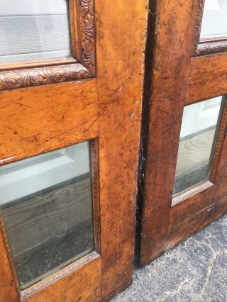 1903 Pair Antique Hotel Wood Saloon Double Entry Doors W / Glass 3