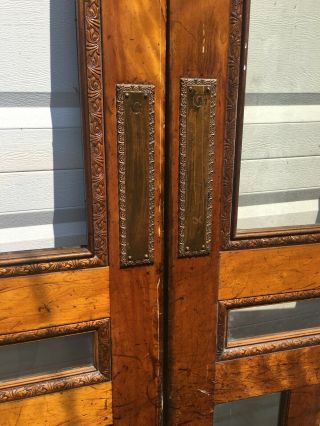 1903 Pair Antique Hotel Wood Saloon Double Entry Doors W / Glass 6