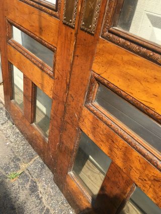 1903 Pair Antique Hotel Wood Saloon Double Entry Doors W / Glass 8