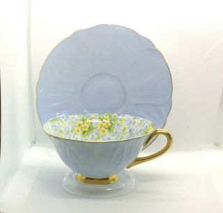Vintage Shelley Light Blue Primrose Chintz Tea Cup And Saucer