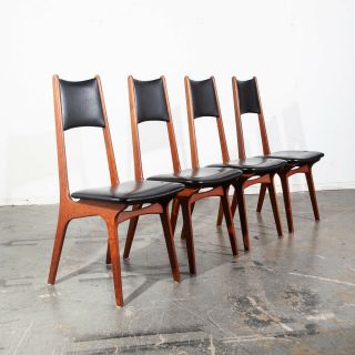 Mid Century Danish Modern Dining Chairs Set 4 Teak Black High Back Vintage Mcm