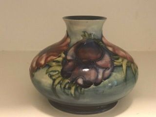 Rare Vtg Moorcroft Art Pottery Flower 4.  25 " Squat Vase Hand Signed