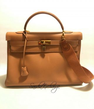 Authentic Hermes Kelly 40 Cm Natural Courchevel Gold Hardware Vintage