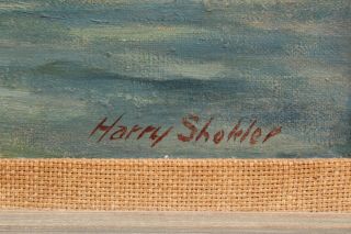 Large Antique HARRY SHOKLER Oil Painting,  Mantauk Harbor Long Island York 6