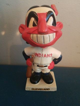 Vtg 1960s Cleveland Indians Mascot Bobbing Head Nodder Doll White Base