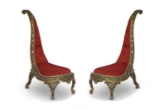 French Vintage,  Gold Leaf,  Hand Carved Claret - Red Silk,  Chair