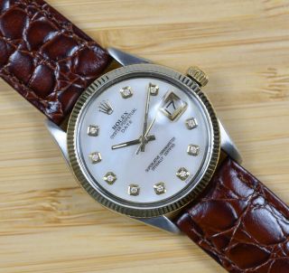 Vintage Rolex Oyster Perpetual Date Steel/14k Gold Automatic Watch Mop Dial