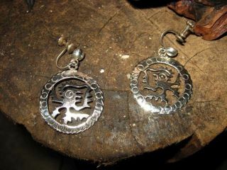 Old Nazca Trirad Earrings Sterling Silver Taxco Mexico Ancient Alien Mayan Aztec