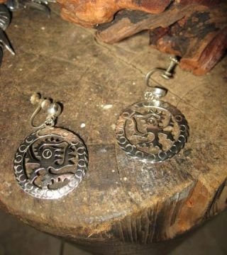 Old Nazca trirad Earrings STERLING SILVER TAXCO Mexico ancient ALIEN Mayan Aztec 3