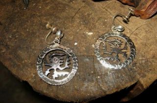 Old Nazca trirad Earrings STERLING SILVER TAXCO Mexico ancient ALIEN Mayan Aztec 4