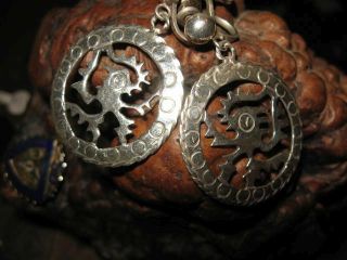 Old Nazca trirad Earrings STERLING SILVER TAXCO Mexico ancient ALIEN Mayan Aztec 5