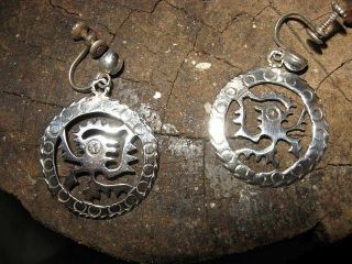 Old Nazca trirad Earrings STERLING SILVER TAXCO Mexico ancient ALIEN Mayan Aztec 6