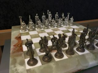 Vintage Ancient Greek/roman Chess Set.  Marble & Cast Metal Italian Made