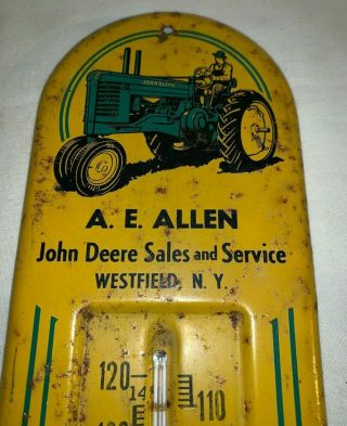 ANTIQUE JOHN DEERE TIN LITHO THERMOMETER SIGN VINTAGE TRACTOR WESTFIELD NY FARM 4