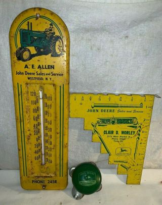 ANTIQUE JOHN DEERE TIN LITHO THERMOMETER SIGN VINTAGE TRACTOR WESTFIELD NY FARM 7