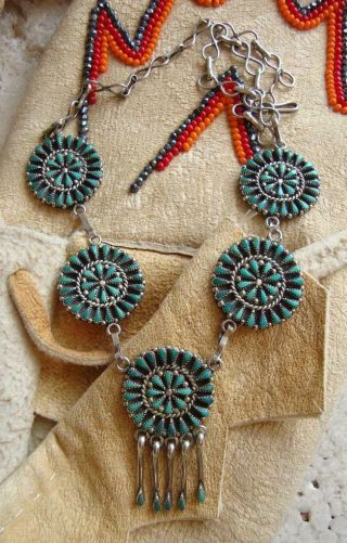 Vintage Jimmie Yazzie Navajo Sterling Silver Turquoise Petit Point Necklace