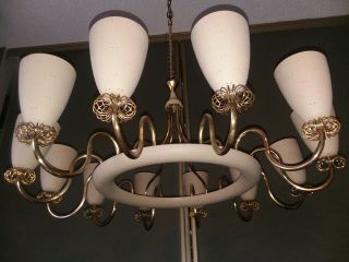 Rare Mid Century Modern Brass Chandelier By Paavo Tynell For Lightolier
