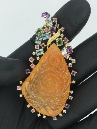 Vintage Authentic Alopa 18kyg Diamond Sapphire Quartz Brooch/pendant Gia Cert