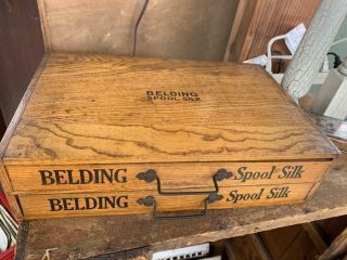Antique Vintage Belding Spool Box Sewing Cabinet Silk Thread