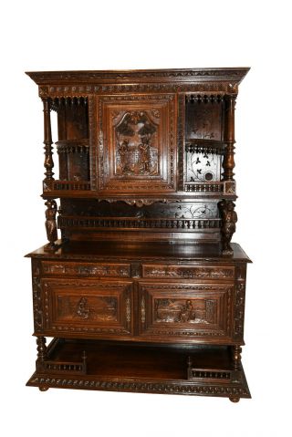 Attractive Antique French Breton Cabinet,  Turn Of The Century,  Oak
