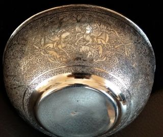 Persian Art Exhibition Large Signed Solid Silver Bowl By Master Lahiji