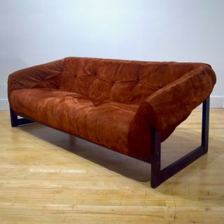 Percival Lafer Rosewood Sofa Couch W/ Leather Suede - Mid - Century Modern Mcm