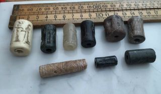 Antique Or Ancient Egyptian Beads With Carved Hieroglyphics