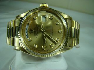 Vintage Rolex Day - Date President 18K YG Watch Ref 1811 Champagne Diamond Dial 12